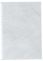 crumpled sheet of lined paper or notebook paper