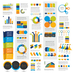 Mega set of infographics elements charts, graphs, circle charts, diagrams, speech bubbles. Flat and 3D design. Vector.