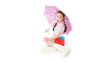 little girl with umbrella over white background