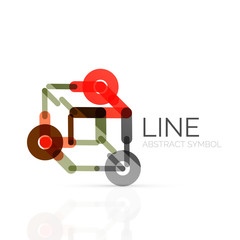 Linear abstract logo, connected multicolored segments of lines geometrical figure