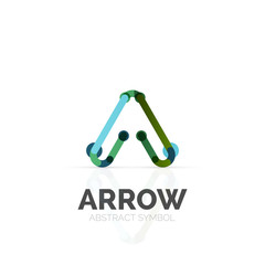 Linear arrow abstract logo, connected multicolored segments of lines in directional pointer figure