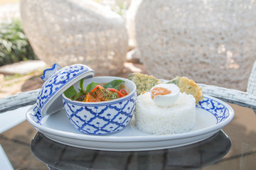 Thai red curry in the beautiful bowl