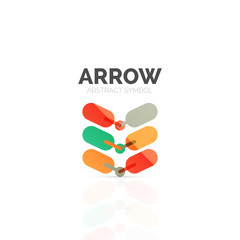 Linear arrow abstract logo, connected multicolored segments of lines in directional pointer figure