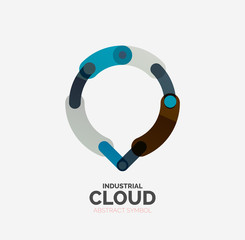 Flat linear design speech cloud logo. Talk bubble, modern geometric industrial thin line icon