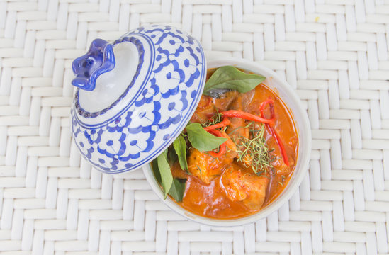 Thai red curry in the beautiful bowl