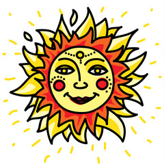 Sun and russian symbol holiday spring Shrovetide. Hand draw 