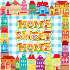 Naklejka premium Frame with decorative colorful houses. City background. Home, sw