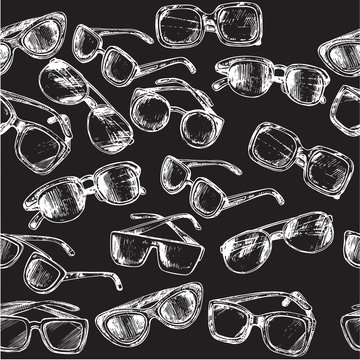 seamless pattern sunglasses on a black background