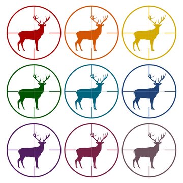 Hunting Season with Deer in gun sight icons set 