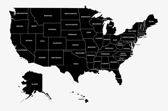 map of the united states of america in black and white