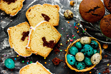 Obraz na płótnie Canvas Creative treats for children on Easter dessert