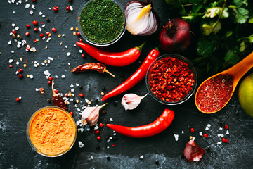 Spices on the black table
