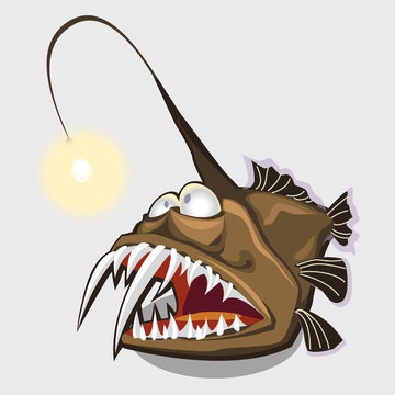 Toothy fish lamp, character or icon for design 