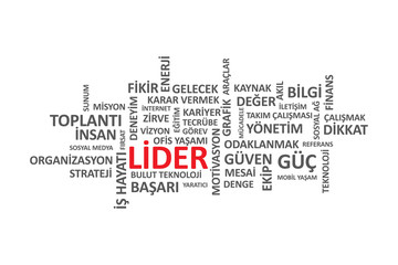 Lider - İş Dünyasındaki önemli Kelime ve Kavramlardan oluşan tipografi grafik çalışması.