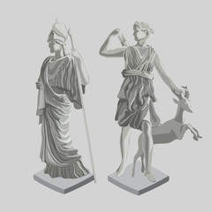 Two silhouette statues of ancient Greek men