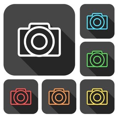 Camera Icons set with long shadow