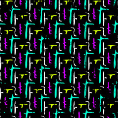 Graffiti on a black background Psychedelic seamless geometric pattern