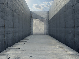 Concrete corridor with open sky 