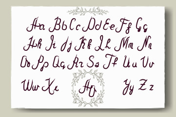 Hand drawn alphabet written with brush pen. Full version