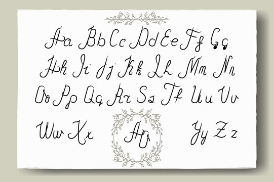 Hand drawn alphabet written with brush pen. Full version