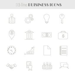 Linear business icons. Thin black lines on white background, illustration, vector