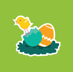 Easter Chicken Icon Egg Design Flat 