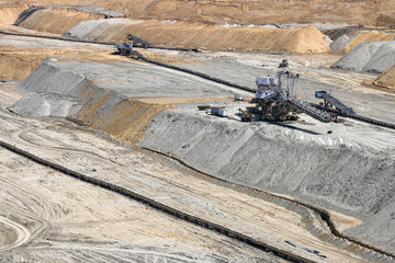 open pit coal mine with machinery mining industry