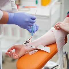 Donor gives blood