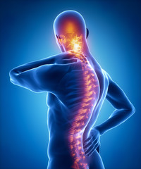 Spine injury pain in sacral and cervical region concept