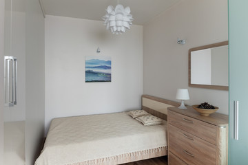 Beroom interior in small modern apartment in scandinavian style