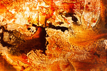 Grunge colorful background, art grunge vintage textured background with bright golden yellow,, orange, red, white and black blots, art abstract orange grunge