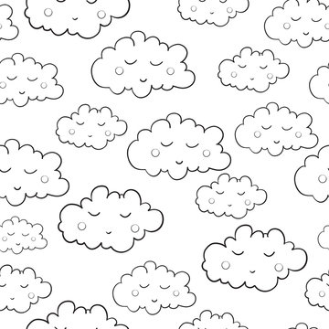 Seamless pattern with cute sleeping clouds