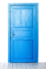 Locked wooden door on a white background. Choosing the right pat