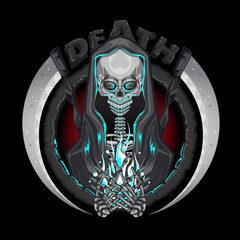 Death Skeleton Grim Reaper Characters With Scythe Emblem Logo Holding Human Soul
