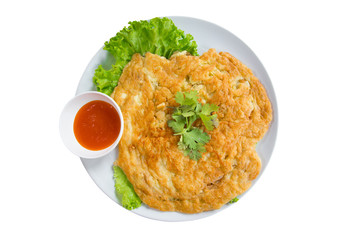 Egg omelet with chili sauce,clipping mask.