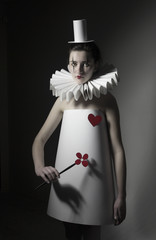 woman pierrot with paper clothing - obrazy, fototapety, plakaty