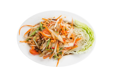 Papaya salad with lettuce isolate on white background