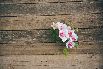 Fototapeta na wymiar Beautiful bouquet on wooden background