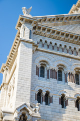 Obraz premium Exterior of the Monaco Cathedral (Cathedrale de Monaco) in Monaco-Ville, Monaco. It's famous for the tombs of Princess Grace and Prince Rainier.