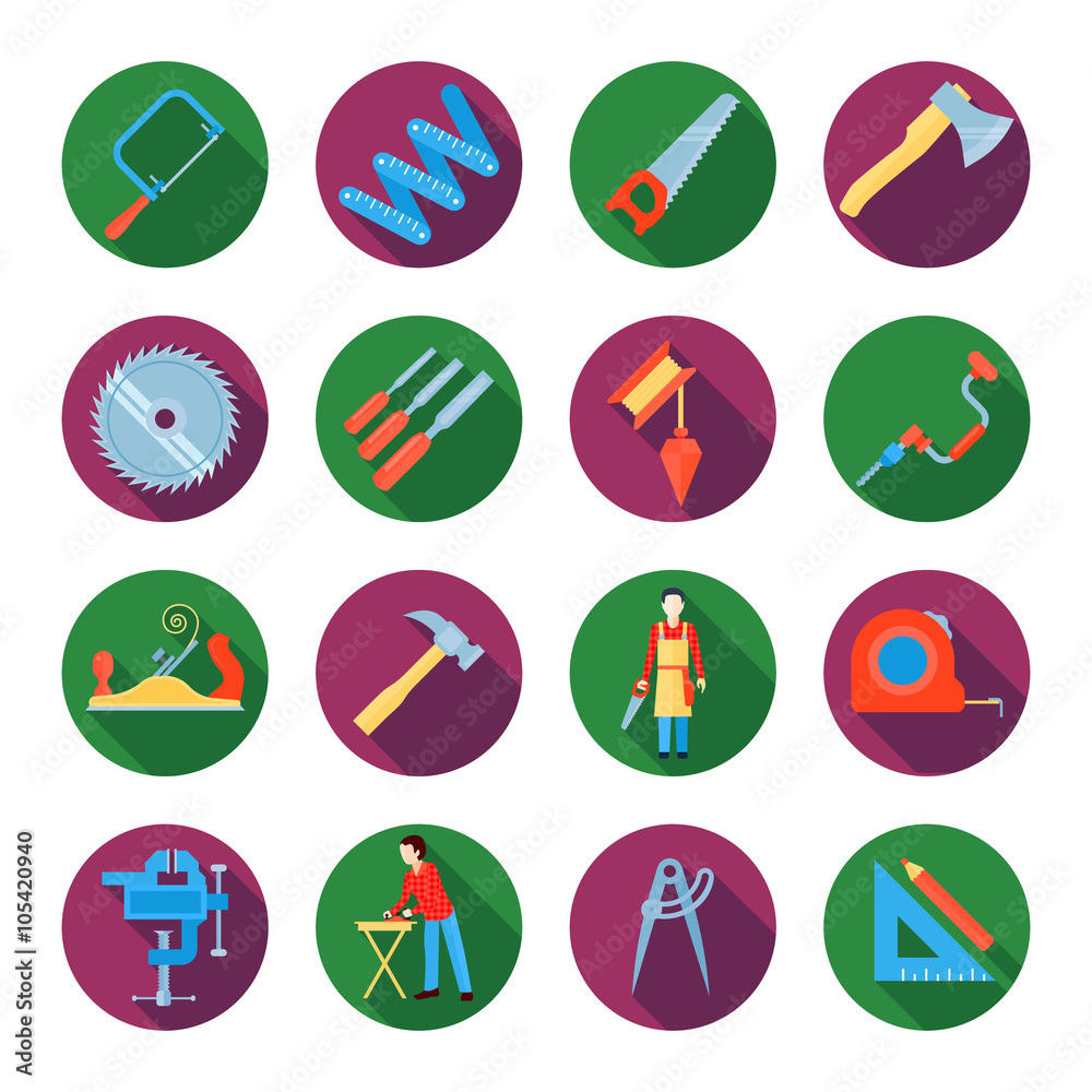 Poster carpentry icons set