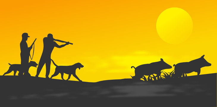 chasse et chasseurs de sangliers banni&egrave;re