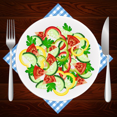 PLATE FORK KNIFE DIET SALAD TOMATO CUCUMBER PAPRIKA