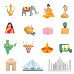 India Flat Icons Set