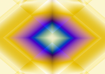 Bright yellow background of rainbow squares and rhombuses collected by center