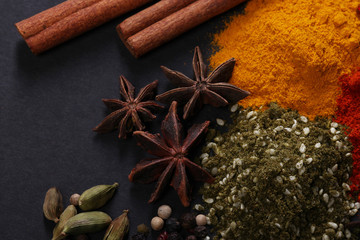 Spices scattered on the table