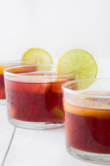 Spanish sangria with fruit and ice
