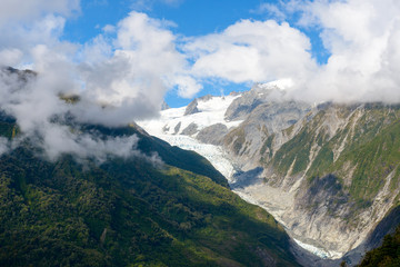 Aerial view of Fox Glacier on the west coast of New Zealand