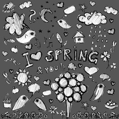  clip art spring black&white  illustrations