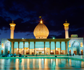 SHIRAZ, IRAN - March 01, 2016: Shah Cheragh mosque after sunset.