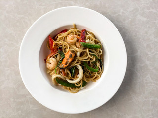 Spaghetti seafood on the dish